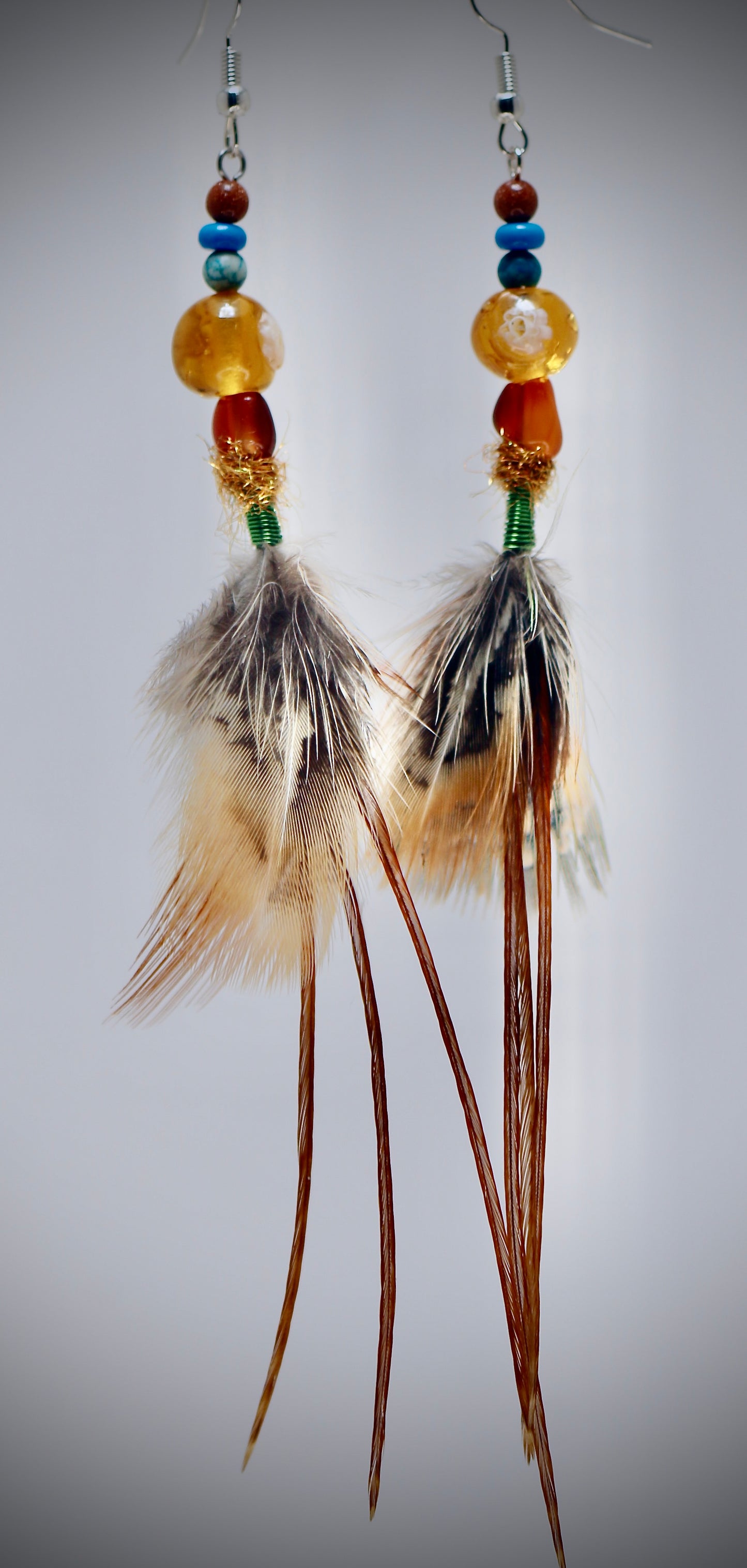 Amber Glass Beads+Montana Jasper+Dragon Stone+Green Wire Wrap+Ringneck Pheasant+Whitings Farms Rooster