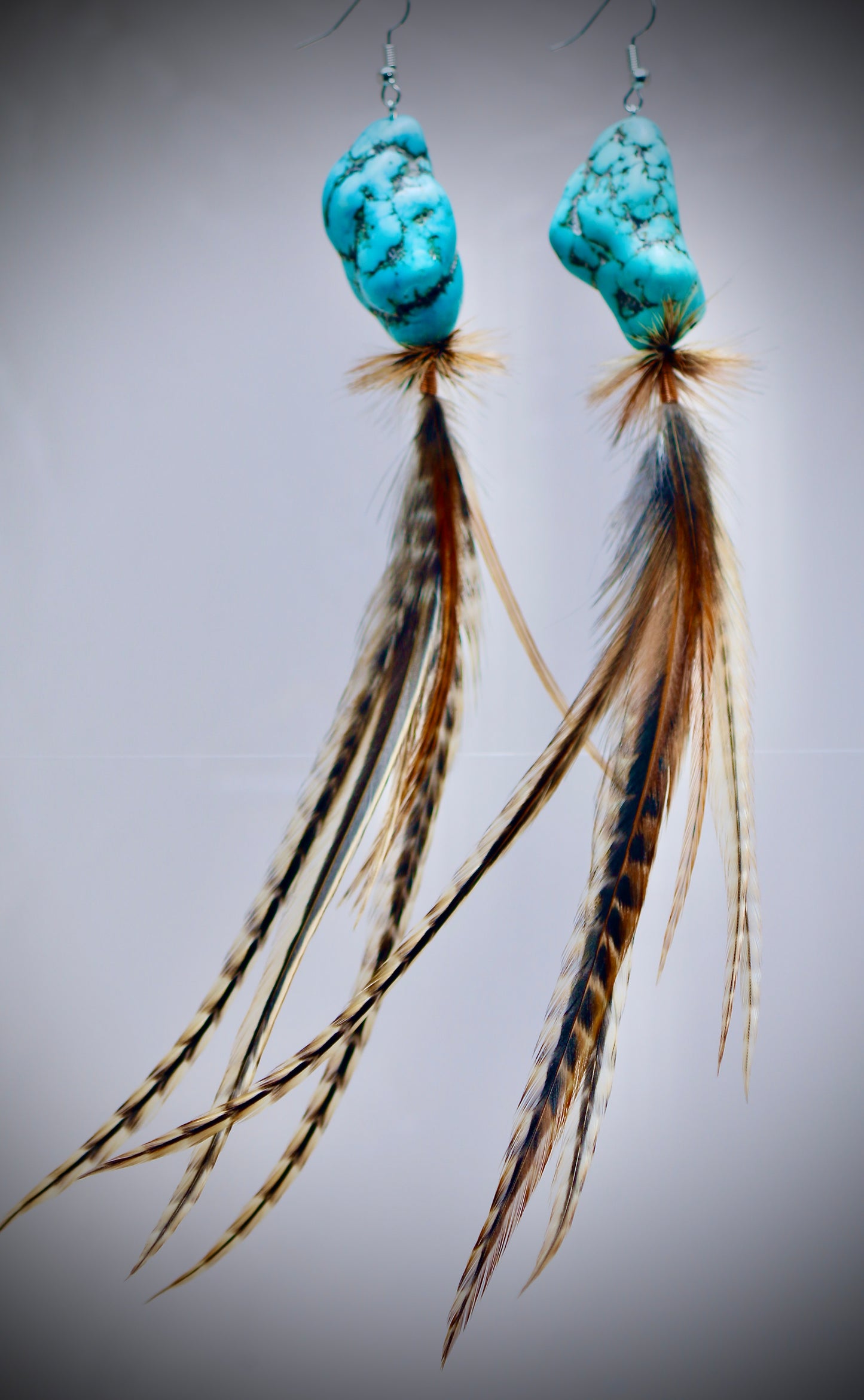 Turquoise Nuggets + Hackle & Copper wrapping + Whiting farms rooster feather