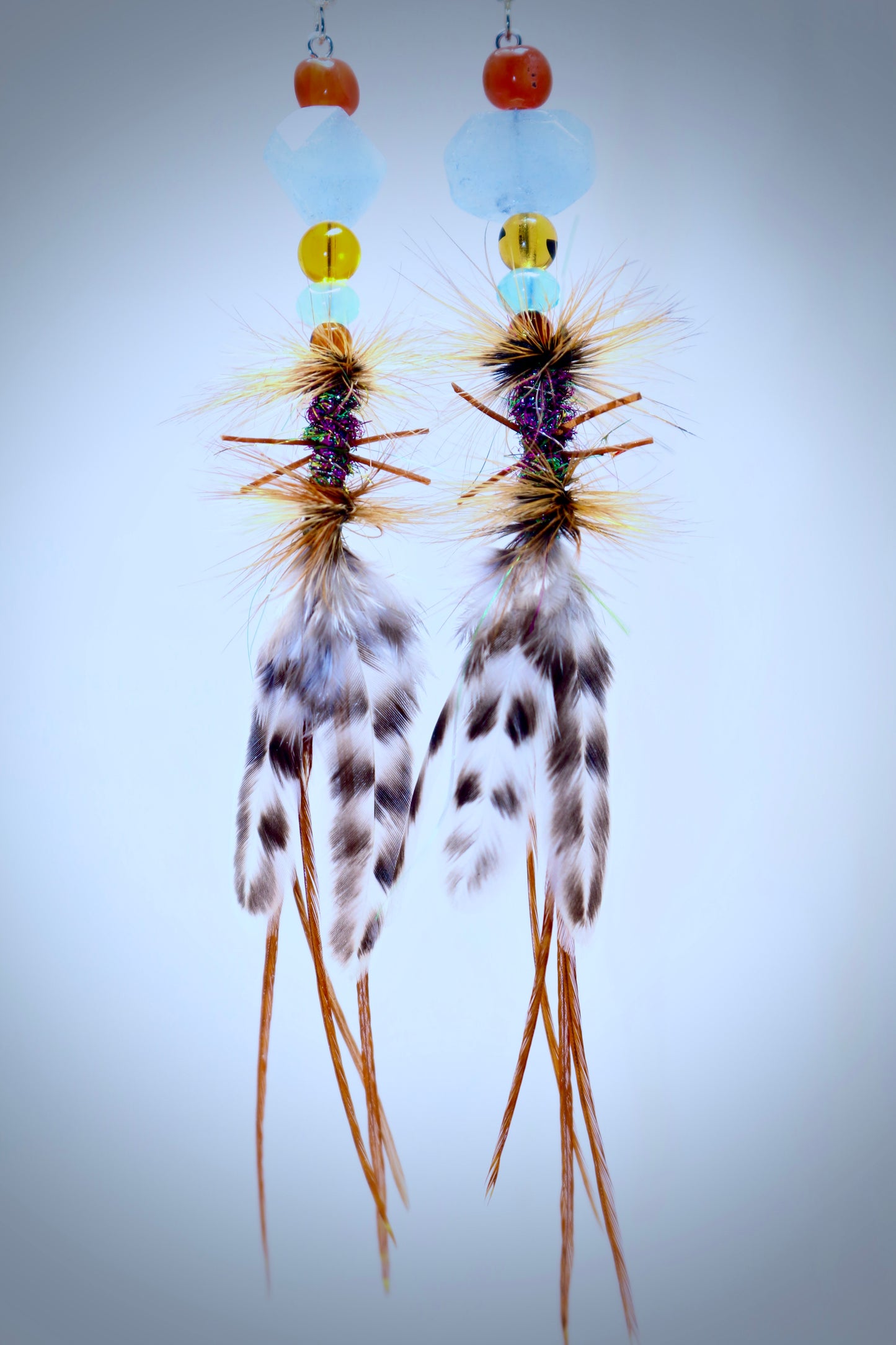 Dragon agate+Blue Ice & Amber Glass+White Brahma & Whitings Hackle