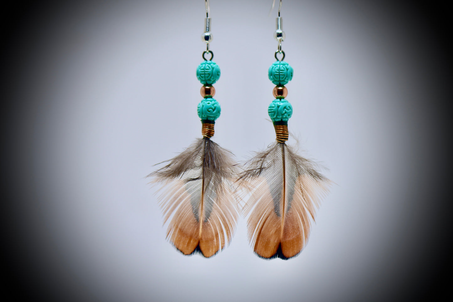 Turquoise Asian Luck Beads+Copper+Copper Wrap+Ringneck Pheasant