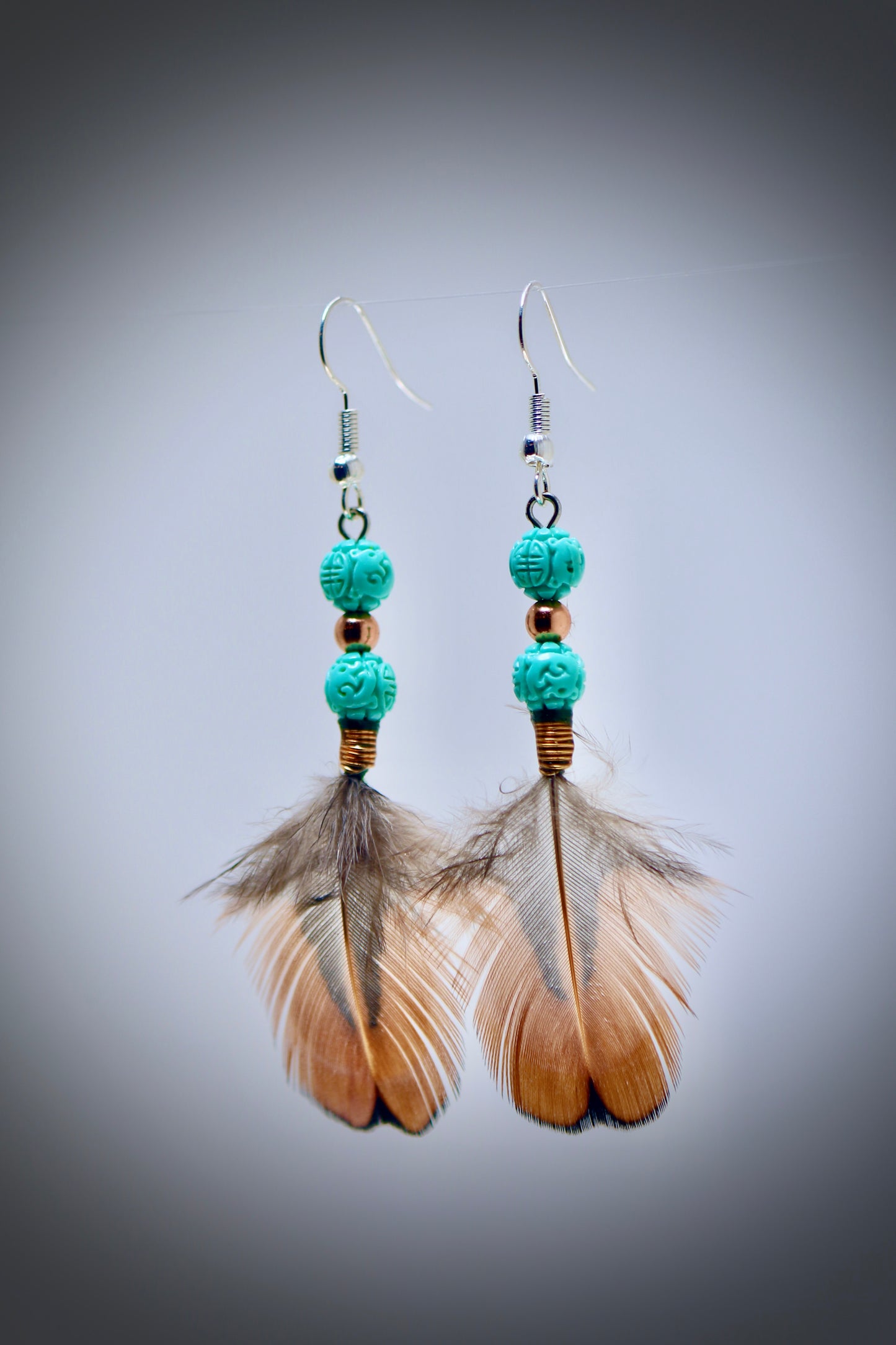 Turquoise Asian Luck Beads+Copper+Copper Wrap+Ringneck Pheasant