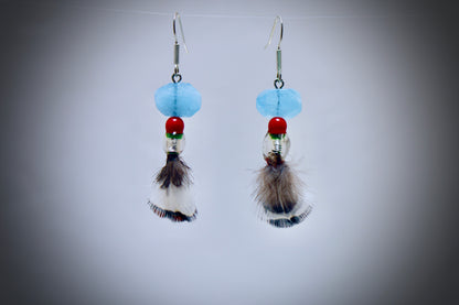 Glacier Blue Glass+Red Corral+Resin Casted Silver Wrap+Ringneck Pheasant