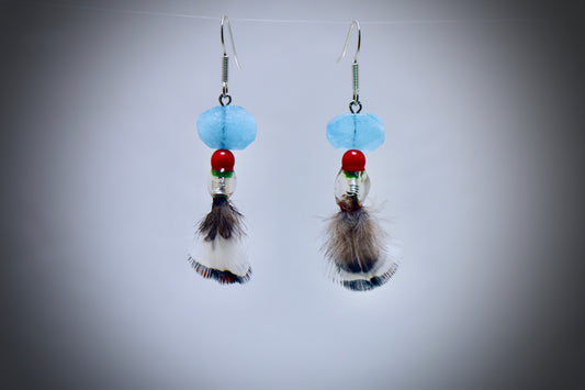 Glacier Blue Glass+Red Corral+Resin Casted Silver Wrap+Ringneck Pheasant