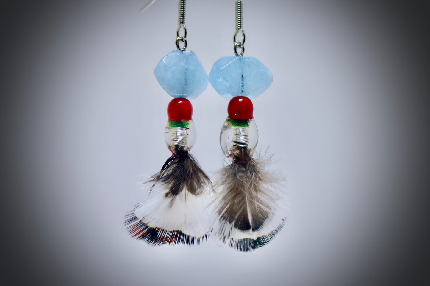 Glacier Blue Glass+Red Corral+Resin Casted Silver Wrap+Ringneck Pheasant