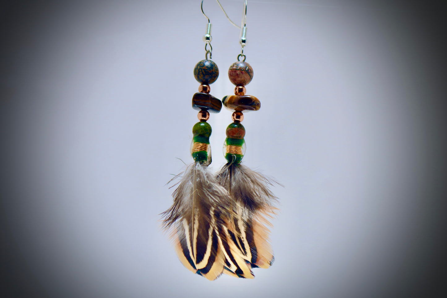 Tigers Eye+Montana Jasper+Copper Beads+Resin Casted Gold Wrap+Ringneck Pheasant