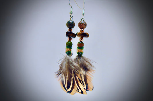 Tigers Eye+Montana Jasper+Copper Beads+Resin Casted Gold Wrap+Ringneck Pheasant