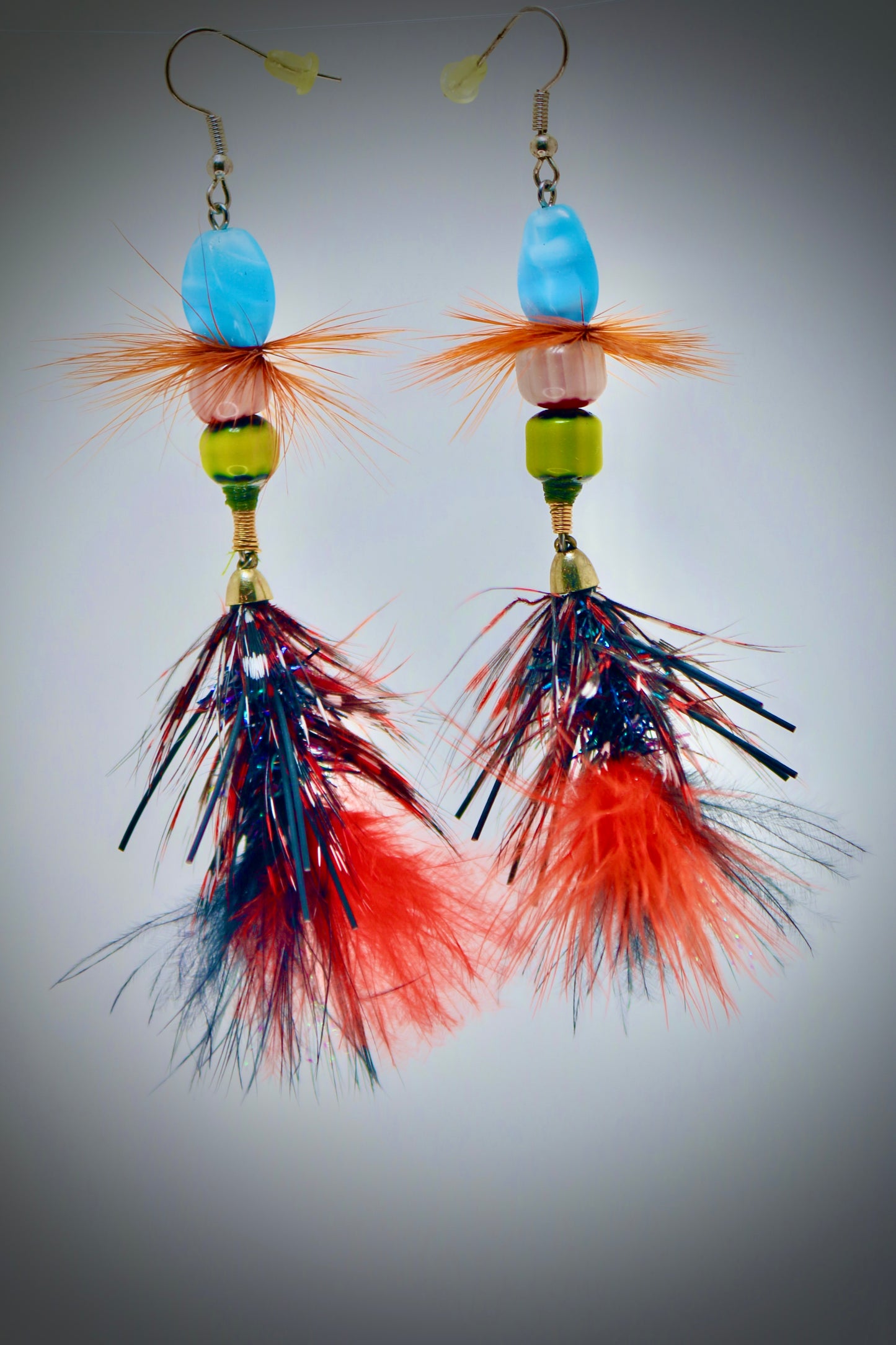 Glacier Blue and Florescent Green Glass Beads+Black & Red Wooly Bugger