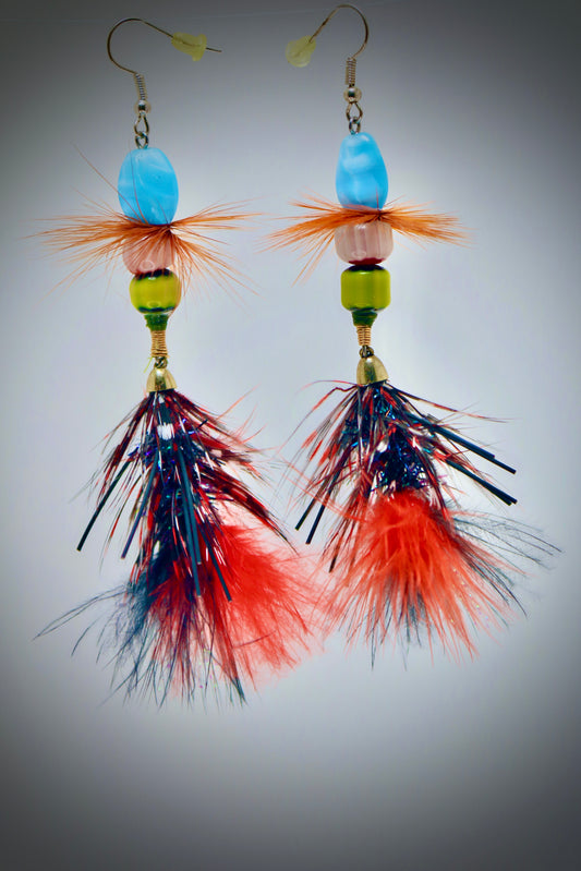 Glacier Blue and Florescent Green Glass Beads+Black & Red Wooly Bugger