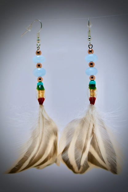 Red and Blue ice Glass Beads+Resin Casting+Mallard Feathers