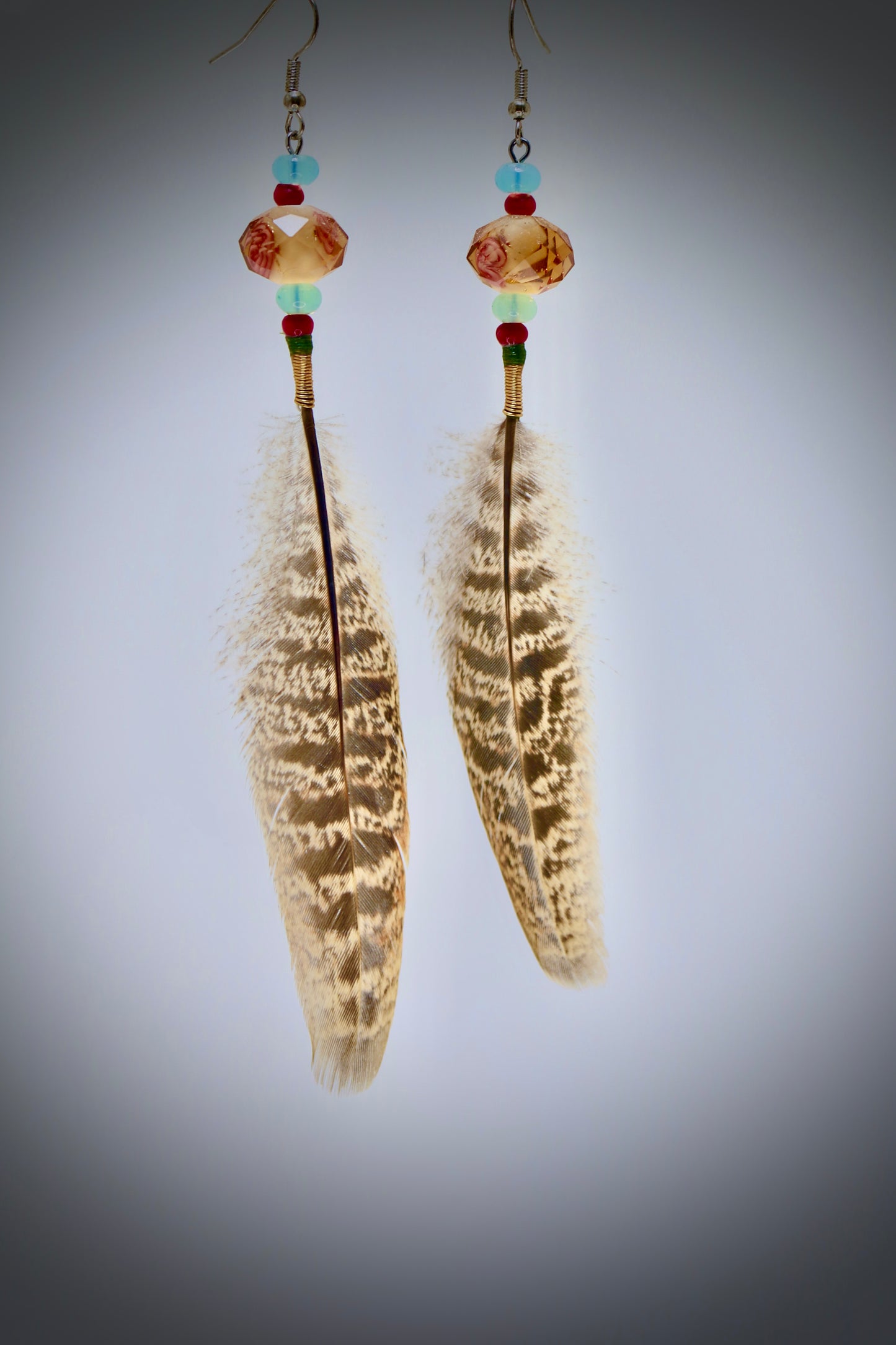 Amber Glass Bead+Turquoise+Pheasant