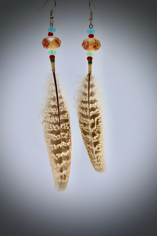 Amber Glass Bead+Turquoise+Pheasant