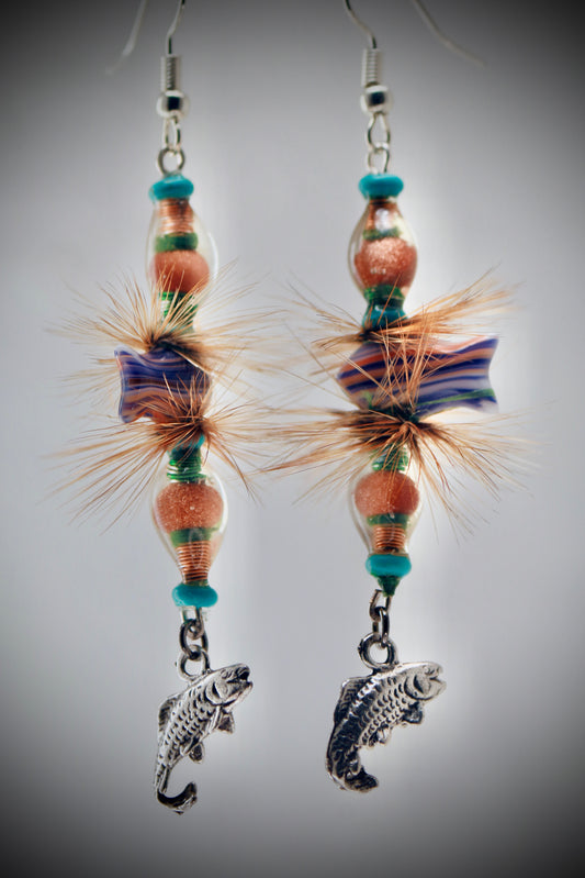 Party Trout Glass Beads+Turquoise+Resin Casting+Sparkle Beads+Silver Trout