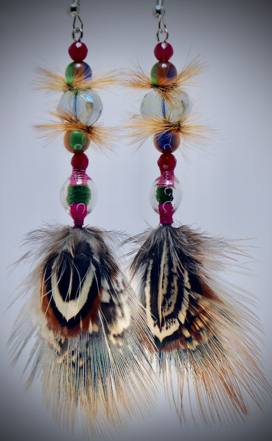 Purple Glass+Blue Ice Glass+Neon Carnival Glass+Pink Wire Wrap+Green Thread Band+Resin Casting+Ringneck Pheasant