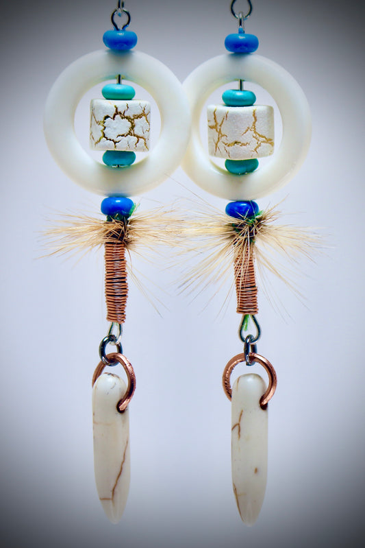 White Halo + White Lighting Magnesite+Blue Magnesite+Turquoise+Copper Wrap+Bone Dangles
