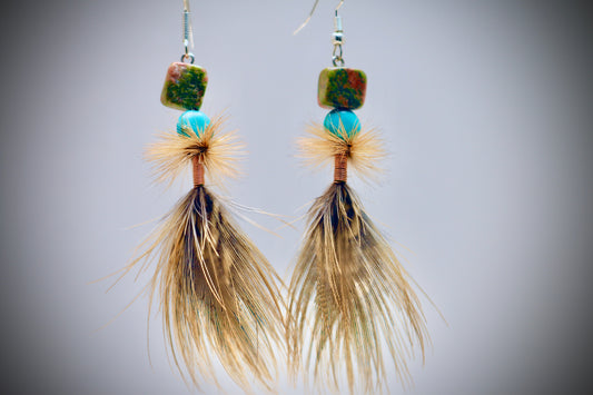 Montana Agate+Magnesite+Hackle & Wire Wrapping+ Ringneck Pheasant