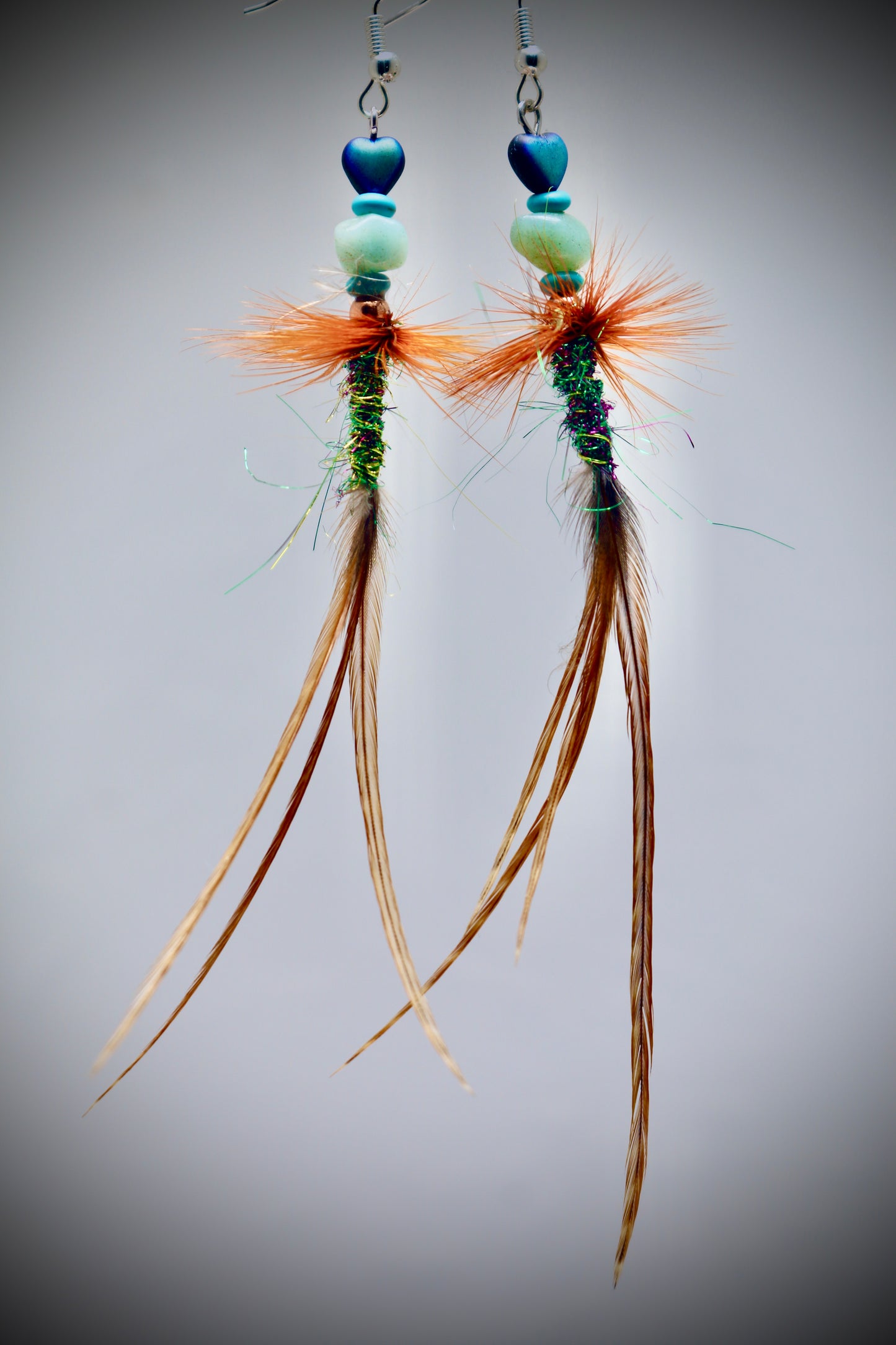 Black Heart+Turquoise+Jade+Copper+Disco Dubbing+Silver Wire Wrap+Whitings Farm Rooster