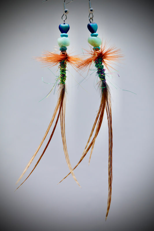 Black Heart+Turquoise+Jade+Copper+Disco Dubbing+Silver Wire Wrap+Whitings Farm Rooster